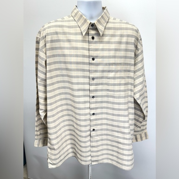 METAPHOR Men’s beige and gray plaid long sleeve button shirt size XL - Picture 5 of 12